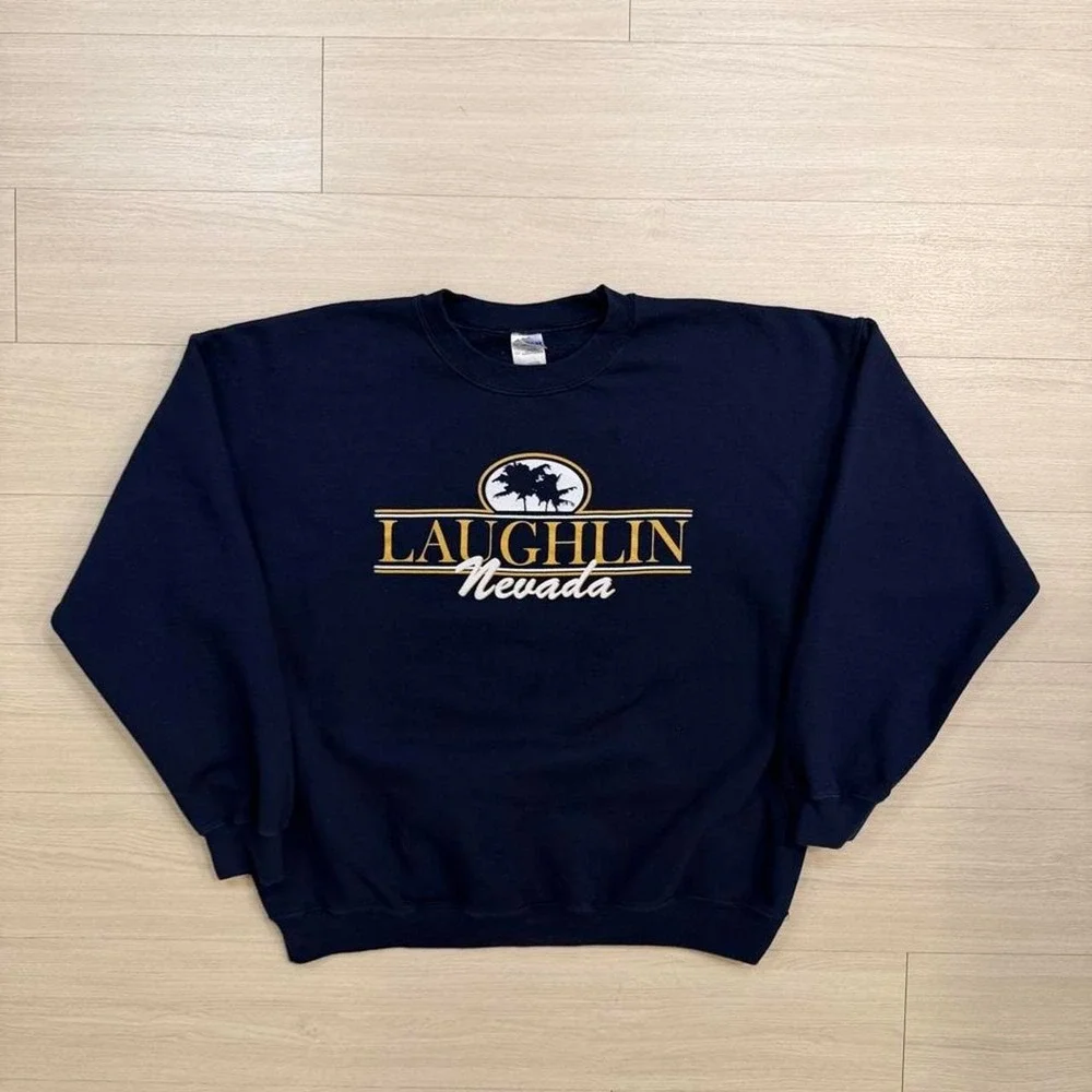 Vintage Laughlin Nevada Script Navy Blue Crewneck Sweatshirt Mens Size XL
